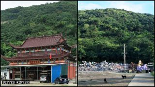 Un tempio taoista a Wenling prima e dopo la demolizione