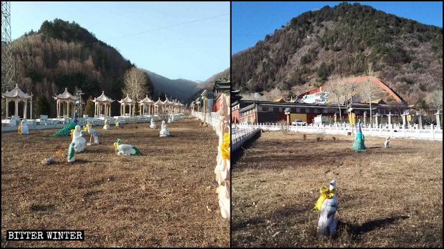 Le statue all’aperto del tempio Baiyun prima e dopo la demolizione