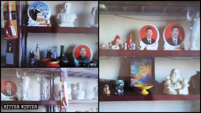 Statue e ritratti di Mao e Xi