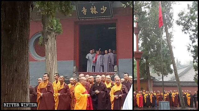 I monaci del tempio Shaolin allineati