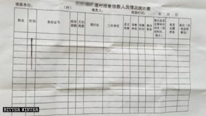 Una tabella riporta tutte le informazioni raccolte sui credenti di un quartiere nella provincia orientale dello Shandong