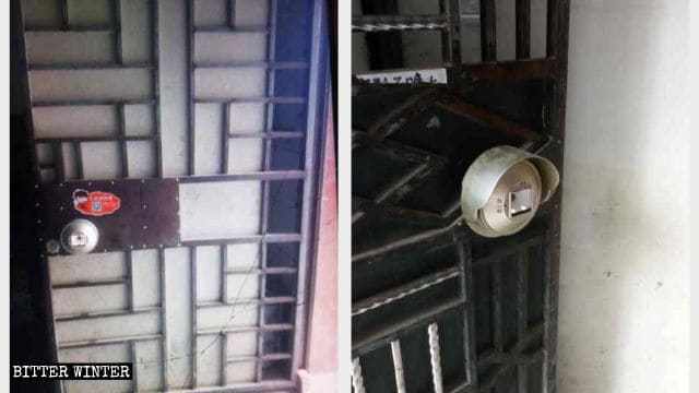 Dispositivi di sorveglianza posizionati sulla porta di una proprietà in affitto nel Fujian