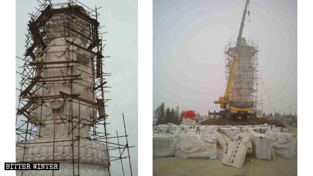 La statua in pietra di Guanyin dai quattro volti è stata distrutta