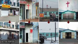 Immagini raffiguranti le croci smantellate nella città di Shuangyashan