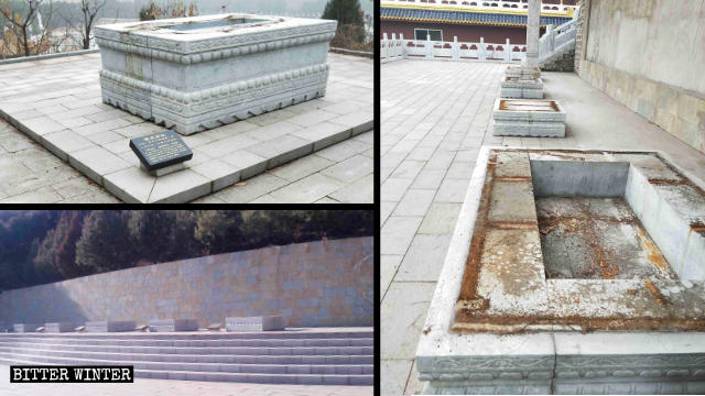 I basamenti delle statue degli Arhat, rimasti dopo la loro demolizione