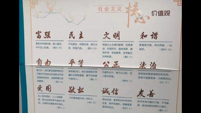 Manifesto propagandistico sui valori centrali del socialismo (dal profilo Twitter del pastore Liu Yi)