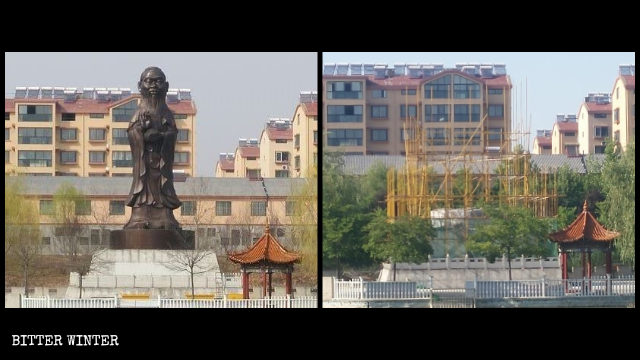 La statua ibrida con il corpo della Guanyin e la testa di Confucio è stata demolita