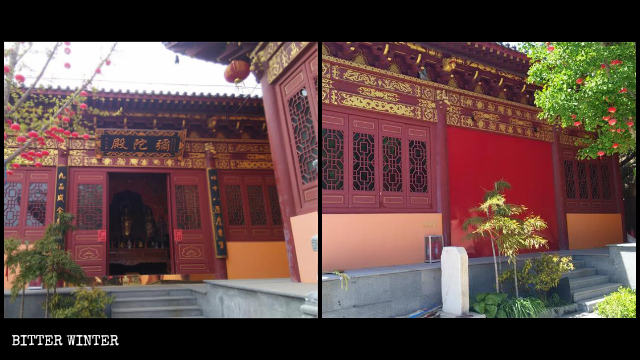 La porta della sala del palazzo nel tempio di Cihang è stata chiusa