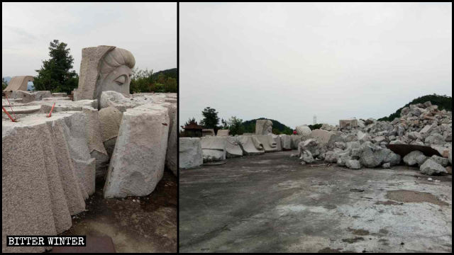 La statua della Guanyin è stata ridotta in frantumi
