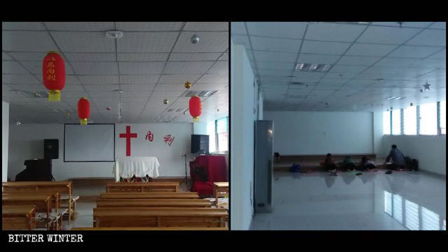 I fedeli della Heping Hall, dopo la perdita della sala per riunioni, inginocchiati sul pavimento a piangere e pregare