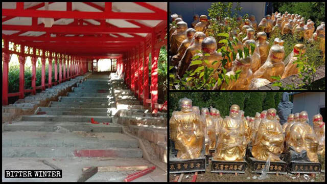 101 statue degli Arhat su entrambi i lati della Sala degli Arhat sono state rimosse