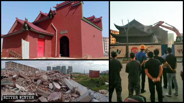 Il tempio Fuzhu, nella contea di Nanfeng, prima e dopo la demolizione