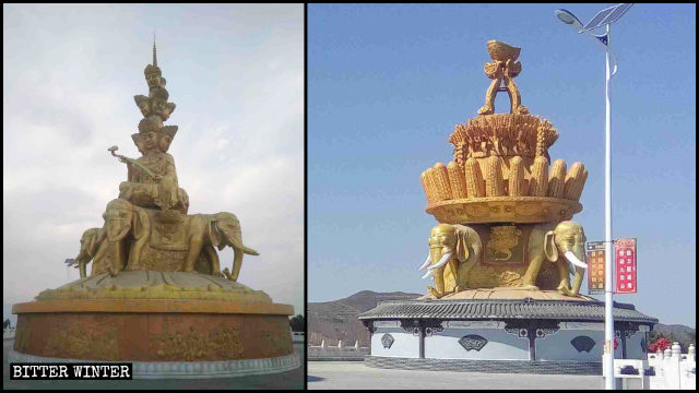 La statua del bodhisattva Samantabhadra è stata trasformata in una statua che simboleggia un ricco raccolto