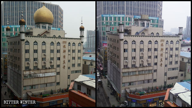 La moschea di Lüzheng prima e dopo la rimozione della cupola e della mezzaluna