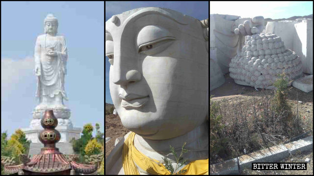 La statua del Buddha Shakyamuni è stata smantellata in un cimitero della città di Ulanqab (Mongolia interna)