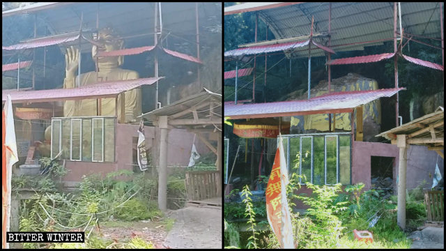 Una statua buddhista alta 8 metri che si trovava nel tempio di Longquan, nel borgo di Dade, è stata demolita
