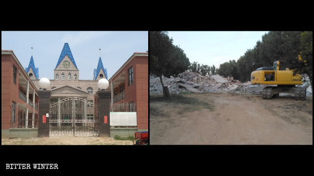 Una chiesa delle Tre Autonomie della contea di Wuzhi prima e dopo la demolizione