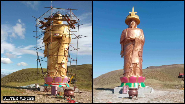 La testa della statua del Buddha Amitabha è stata sostituita con quella dell’imperatore Kangxi
