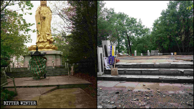 La statua della Guanyin di Linhai prima e dopo la sua demolizione