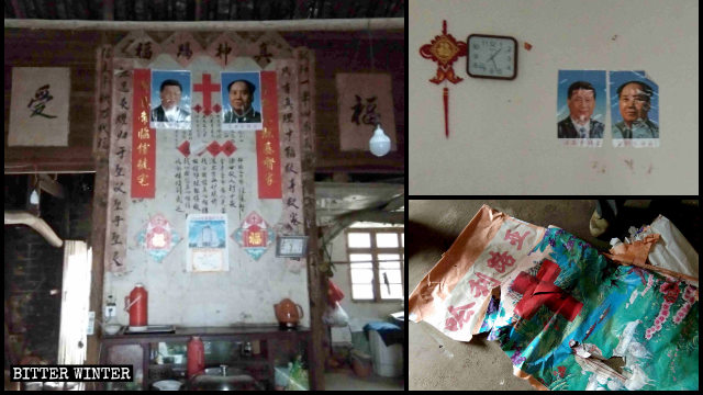 Simboli religiosi nelle case dei credenti vengono distrutti e sostituiti con ritratti di Xi Jinping e Mao Zedong.