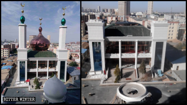 La Moschea settentrionale prima e dopo la rimozione dei simboli islamici dal tetto