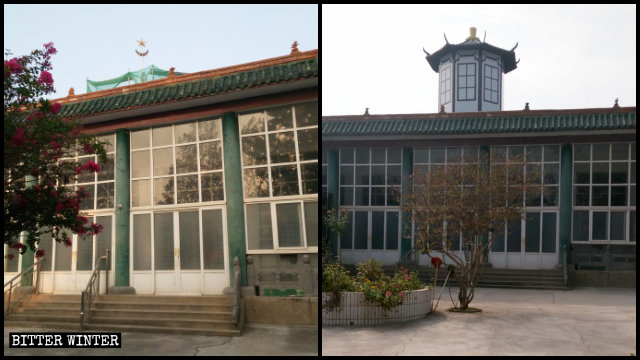 La cupola sul tetto della moschea delle donne è stata rimpiazzata da un padiglione ottagonale di stile cinese