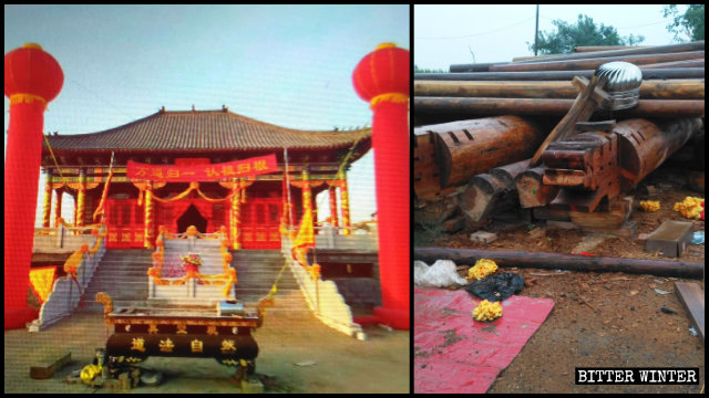 Dopo la demolizione, del tempio taoista di Zhenkong è rimasto solo un mucchio di legname