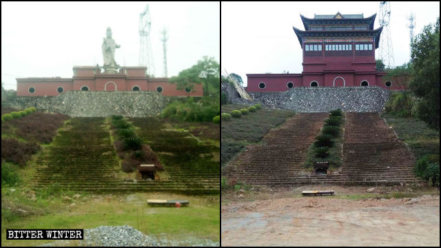 La statua all'aperto della Guanyin nel tempio Yunfeng è stata rinchiusa in un padiglione