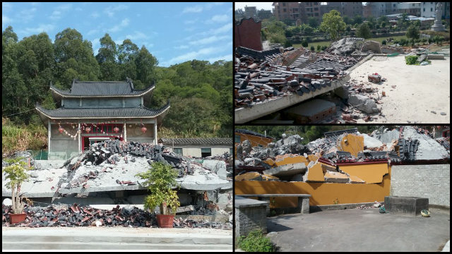 Il tempio di Qiyuan prima e dopo la demolizione