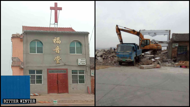 La demolizione di una chiesa delle Tre Autonomie nella città di Jincheng
