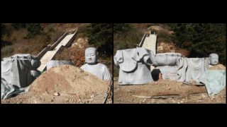 La statua del Bodhisattva Matrice della Terra nel tempio di Pufa smembrata e rimossa