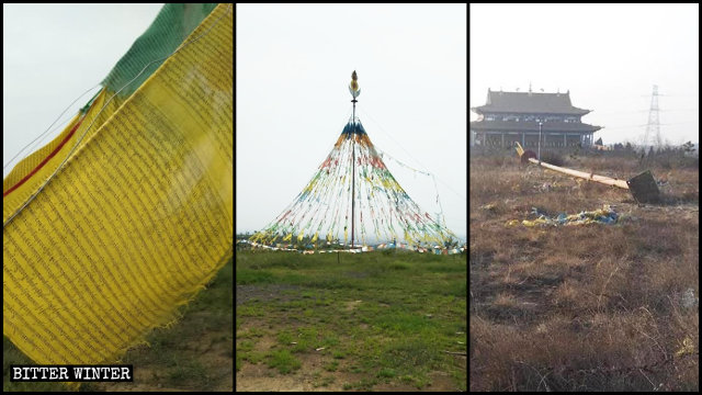 Le bandiere di preghiera tibetane del tempio Fuyun sono state distrutte