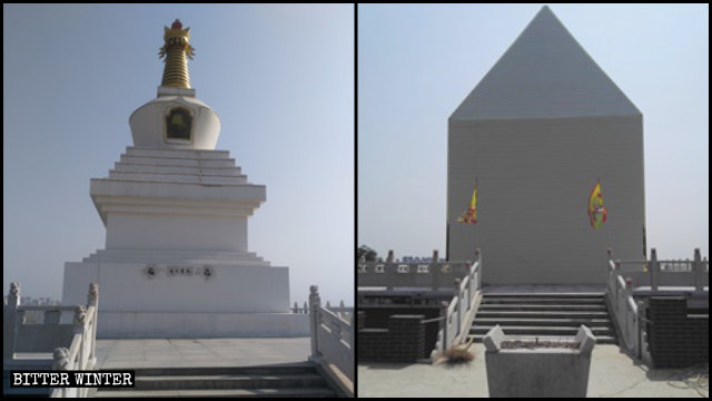 Una stupa buddhista tibetana di colore bianco